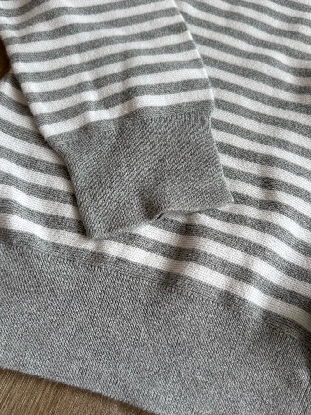 J. Crew Men's Gray & White Striped Crewneck Sweater